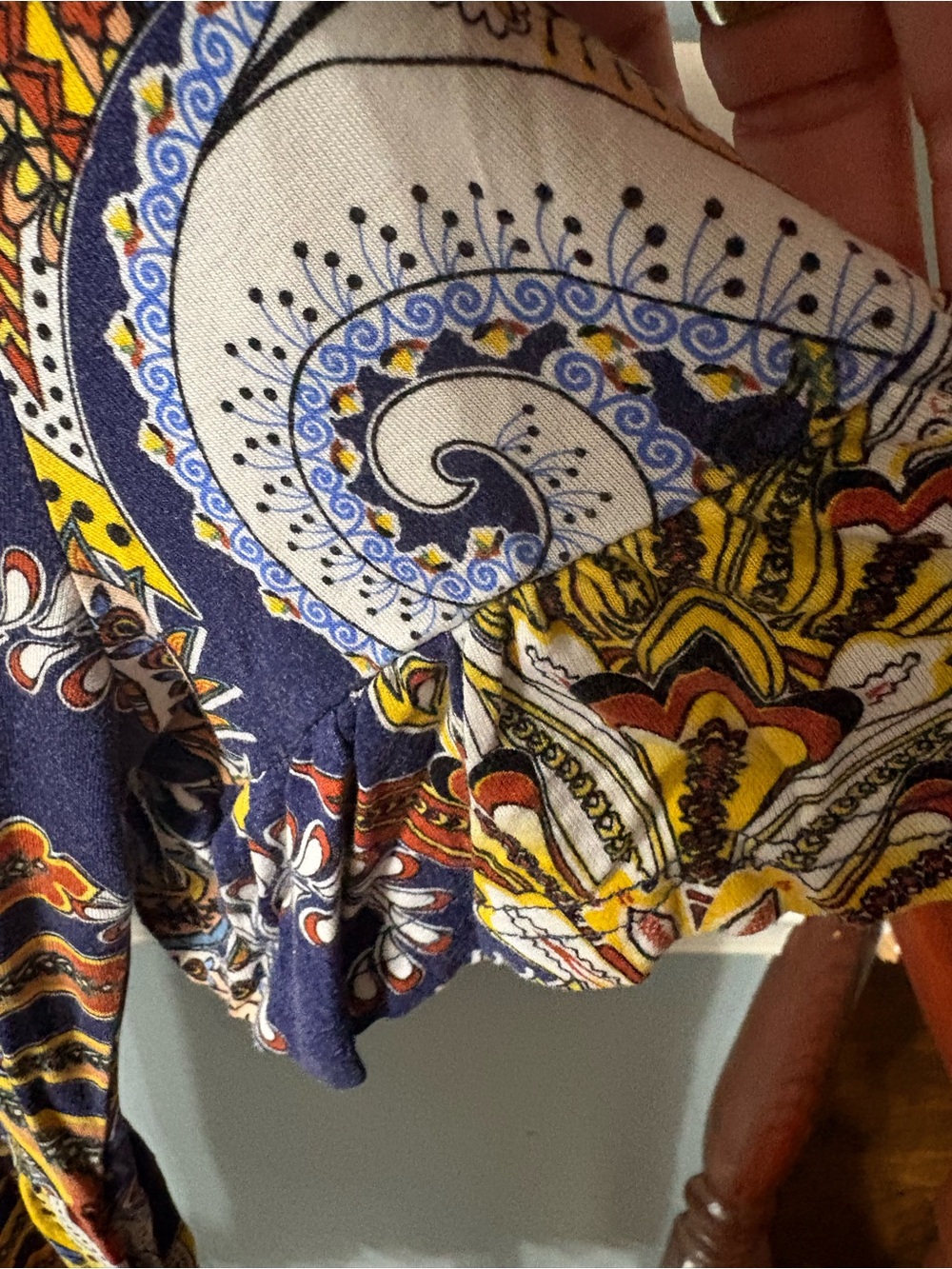 Navy Paisley Midi Dress with Yellow & Orange Accents by Viishow - Picture 5 of 5